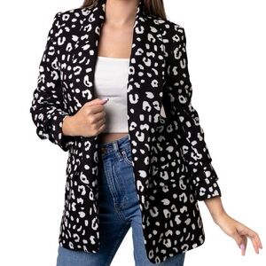 Andrée by Unit Black &!White Leopard Print Oversized Jacket Blazer with Pockets